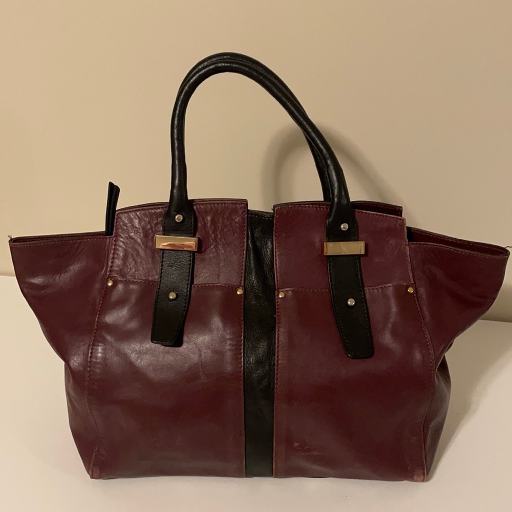 Plum colour soft leather bag